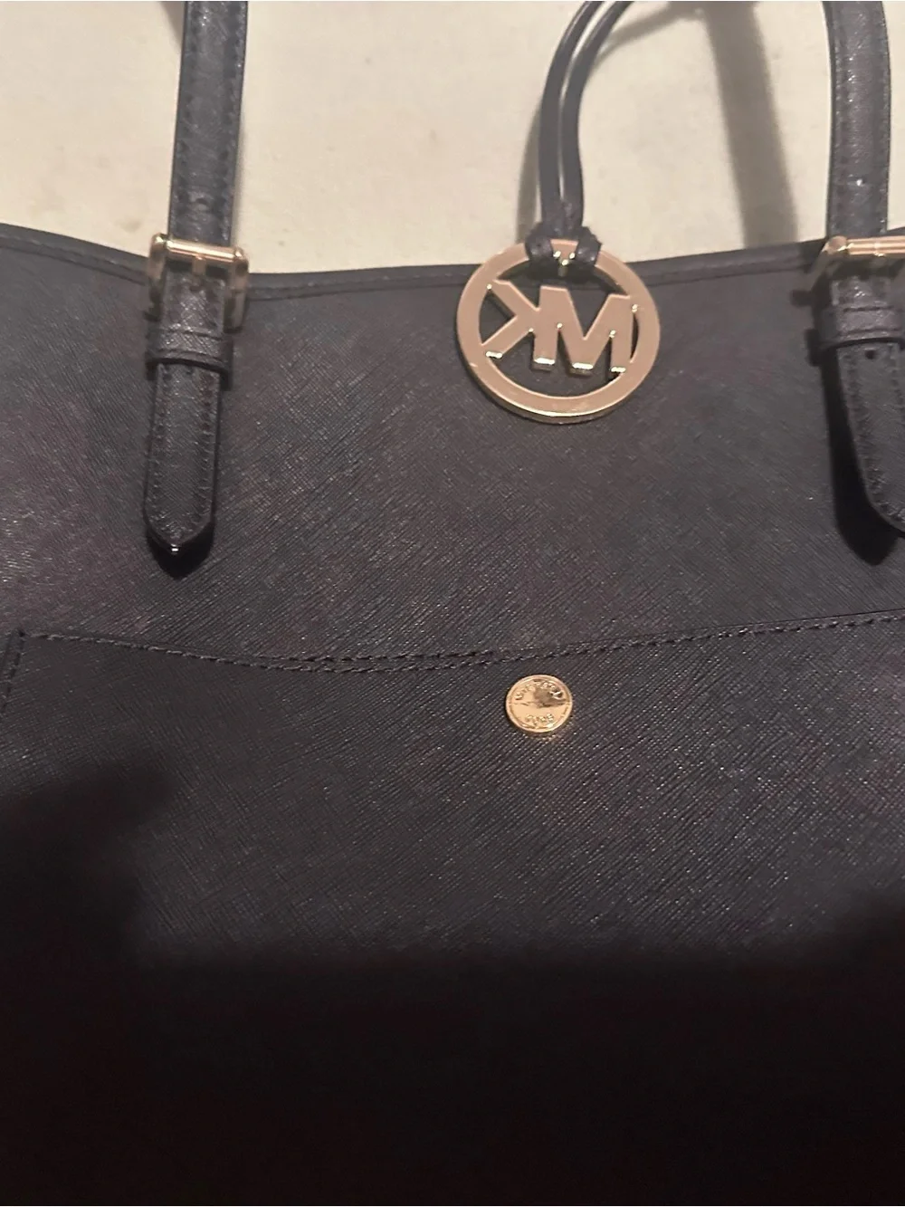 Michael Kors Black Saffiano Tote with Gold MK Charm